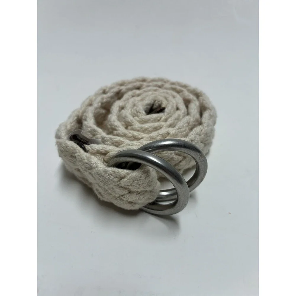 J. Crew Men’s Cream Woven Belt D Ring S Brown Leather 27” Long Preppy Clean